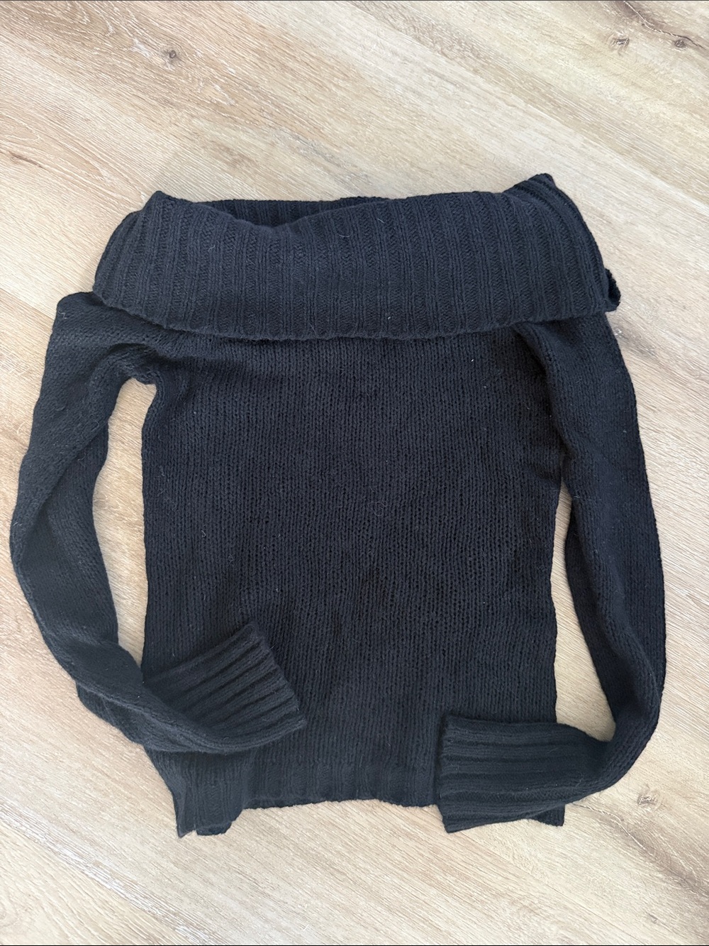 American Eagle Outfitters Black Off-the-Shoulder Ribbed Knit Sweater